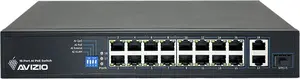 AVIZIO AV-SU16MP2G Network Switch with 16 RJ45 PoE 100Mb/s ports and 2 RJ45 Uplink 1Gb/s ports