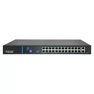 AVIZIO Switch AV-SU24MP2G with 24 PoE RJ45 ports at 100Mb/s and 2 RJ45 Uplink ports at 1Gb/s