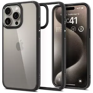 Чехол для телефона Spigen ACS06449 для iPhone 15 Pro Max 6.7" Cover, PC+TPU, черный/прозрачный