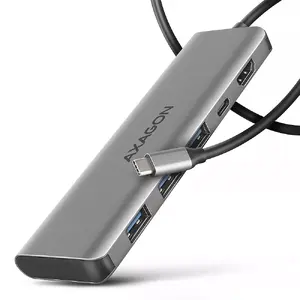 USB-C centrmezgls Axagon HMC-5H 3x USB-A 4K HDMI PD 100W Sudrabs