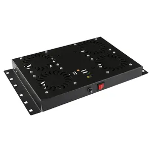 Lanview RAF120BL-UK 1U Rack Fan Panel with 4 Fans and Analog Thermostat, Black