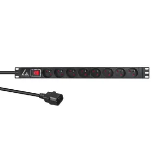 Lanview LVR-2MSCH-SW-C13-8 Bāzes strāvas sadales bloks 1U Vienfāzes 8 Type E kontaktligzdas 16A 230V 2m Kabelis Melns