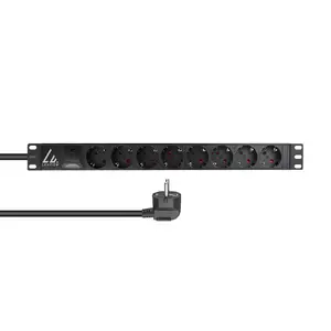 Lanview LVR-3MSCH-SPD-SCH8 Pamata statīva barošanas sadales bloks 1U ar 8 Type F kontaktligzdām 230V 16A 3m kabeli melns