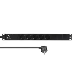 Lanview LVR-3MSCH-LIC-SCH5 Bāzes strāvas sadales bloks 1U Vienfāzes 5 rozetes Type F Schuko 16A 230V Melns 3m kabelis