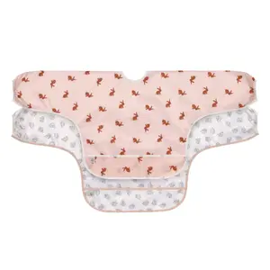 Sleeved Bib Lässig Little Forest Polyester Pink White Unisex 2 pcs