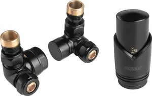 Thermostatic radiator valve set FERRO ZTO30BL, axial, black with CU fittings Ø15 and PEX 16x2