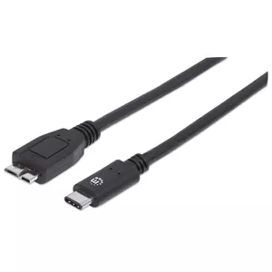 Кабель USB-C — Micro-USB MANHATTAN 1 м, USB 3.2 Gen 2 (10 Гбит/с), 3A, штекер–штекер, чёрный