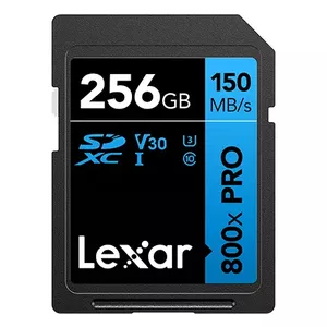 SDXC Flash Memory Lexar 256GB UHS-I 800xPRO — 150 MB/s read, 45 MB/s write, U3 V30, Class 10