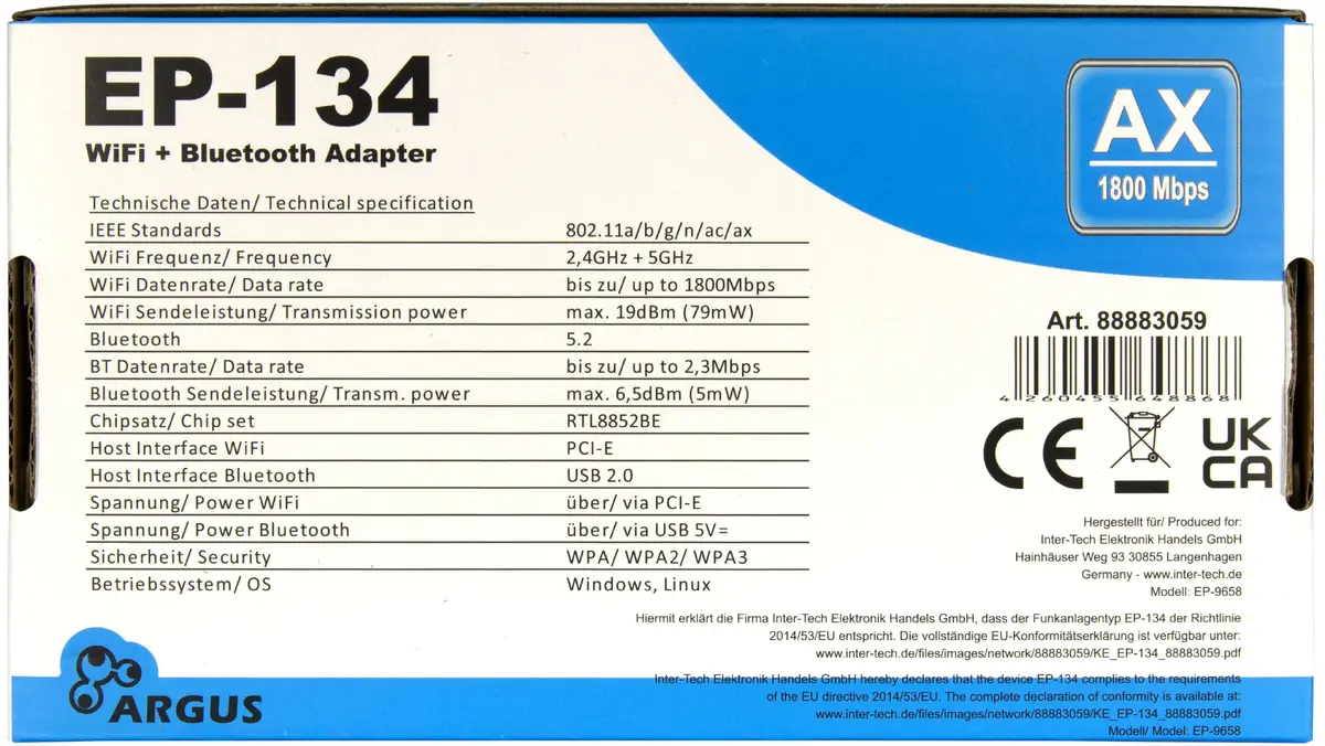 Iekšējais WLAN Bluetooth adapteris Inter-Tech EP-134 Photo 4