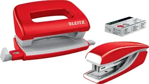 Набор степлер и дырокол LEITZ Mini NeXXt WOW Red — компактный степлер с соответствующим 2-отверстным дыроколом