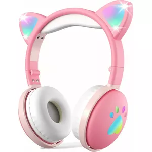 Bērnu bezvadu austiņas Mozos Kid Dog rozā — uz ausīm, Bluetooth, bērniem