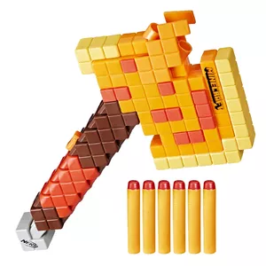 Nerf Minecraft Firebrand, Dart Blasting Axe, 6 Elite Foam Darts, Design Inspired by Axe in the Game, Pull Down Priming, Toys