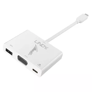 Lindy USB 3.1 Type C to VGA and USB Type A Adapter with Power Delivery Support in White
