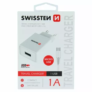 Wall travel charger SWISSTEN 22061000 Smart IC with single USB output 1A and 1.2 m Micro USB data cable
