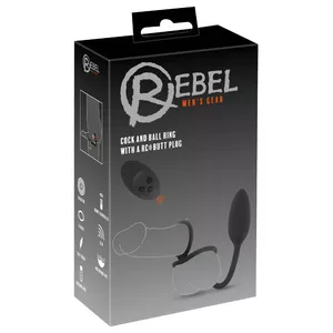 Регулируемое силиконовое эрекционное и мошоночное кольцо Rebel RC 05580010000 с вибрирующей анальной пробкой, водонепроницаемое, перезаряжаемое