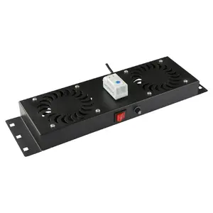 Ventilatora panelis Lanview RAF115BL-UK ar 2 ventilatoriem un analogu termostatu melnā krāsā serveru skapjiem