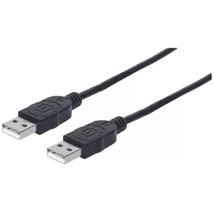 Manhattan USB-A to USB-A Cable, 1m, Male to Male, 480 Mbps (USB 2.0), Equivalent to Startech USB2AA1M, Hi-Speed USB, Black, Lifetime Warranty, Polybag