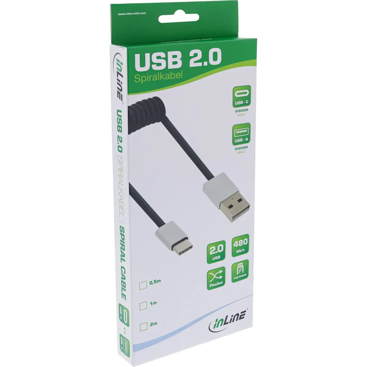 Спиральный кабель InLine USB 2.0 USB-C на USB-A 1м Photo 2