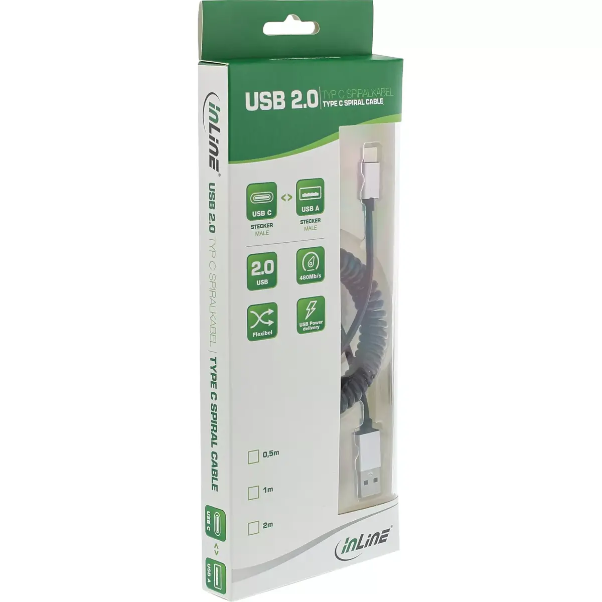 InLine USB 2.0 spirālais kabelis USB-C vīriešu USB-A vīriešu Photo 2