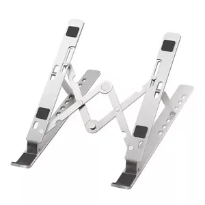 iLike STM1 Metal Foldable Notebook and Tablet Stand for 10-17.3 inch Devices, Adjustable Angle, Silver