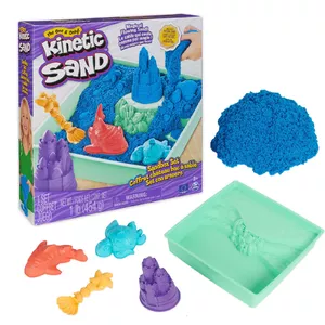 Детский набор кинетического песка spinmaster — 1 lb синий песок, короб для хранения, 4 формочки и инструмента, 3+