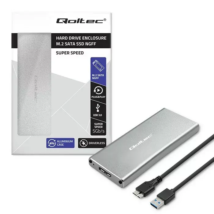 Alumīnija korpuss QOLTEC 51833 M.2 SATA uz USB 3.0 Photo 4