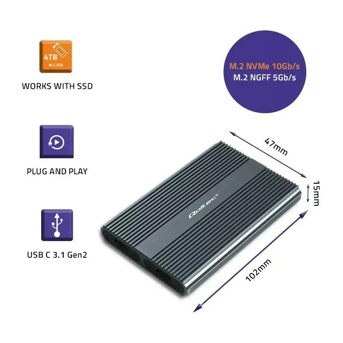 Корпус M.2 SSD QOLTEC 52273 USB-C DUAL Photo 14