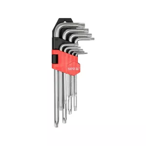 L-shaped Torx key set YATO YT-0511, T10–T50, 9 pcs, silver, long arm 1.5 cm, short arm 7.2 cm