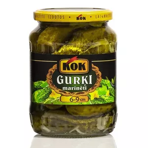 Marinēti gurķi KOK 6–9 cm burkā, 680 g