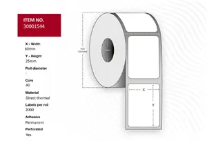 Capture 30001544 Direct Thermal Printer Labels White Roll 6 x 2.5 cm 2000 Pieces