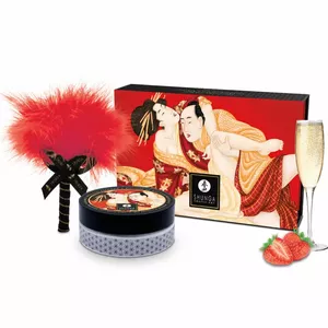 Набор массажной пудры Shunga D-237881 Strawberry — съедобная ароматизированная пудра для массажа