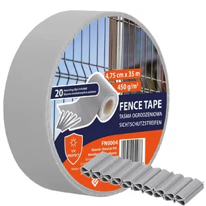 Springos FN0004 Fence Tape 35 m x 4.75 cm, 450 g/m2, Gray with 20 Clips
