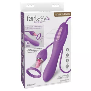 Vibrator Fantasy For Her Her Ultimate Pleasure MaxP — silicone purple, handle 22.9 cm, suction cups Ø 6.4 cm & 8.1×5.8 cm, pump tube 78.7 cm