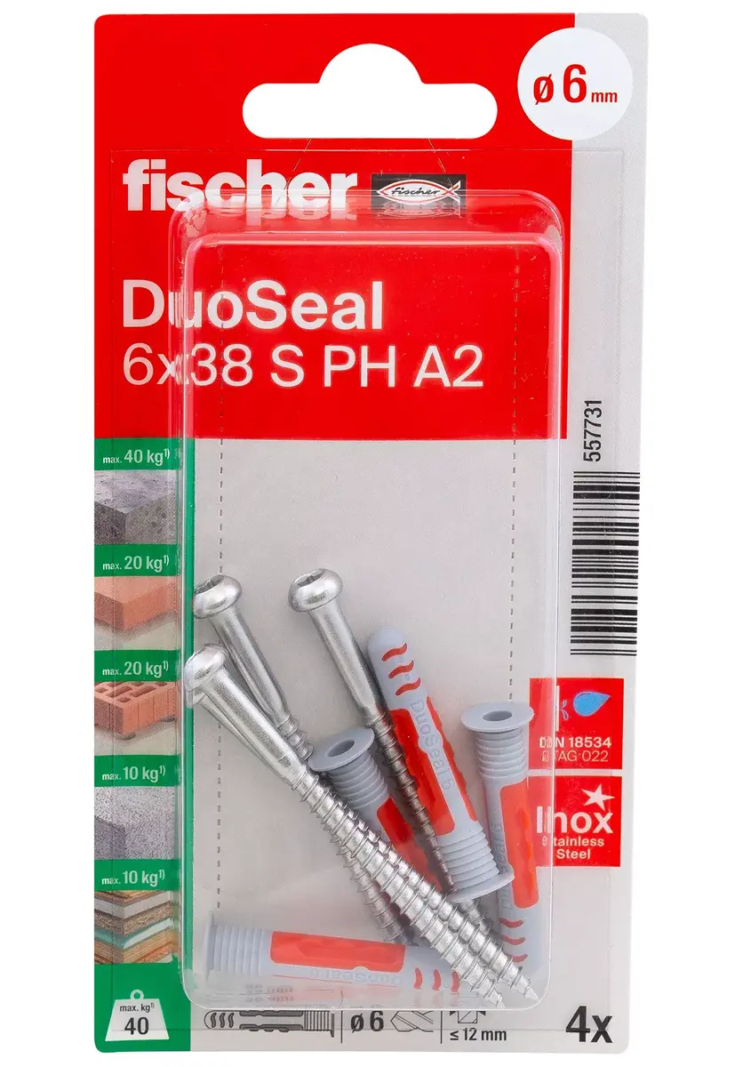 Дюбель Fischer DuoSeal 6 x 38 S PH TX A2 K NV Photo 3