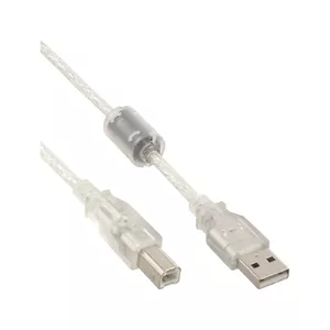 USB 2.0 kabelis Type A male / B male caurspīdīgs ferīta kodols 0.3m InLine