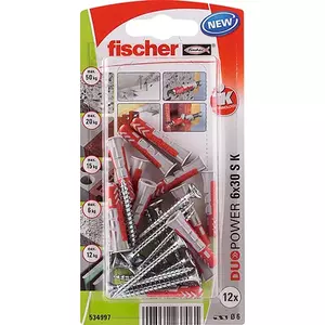 Screw & anchor kit Fischer 534997 12 pcs 30 mm Nylon Grey Red