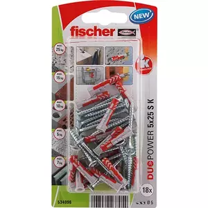 Screw & anchor kit Fischer 534996 18 pcs 25 mm Nylon Grey Red