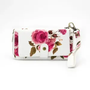 Maciņš Evelatus EVEAPP14WZDFW Zipper Design Flower White — kompakts rāvējslēdzēja maciņš, ziedu raksts, balts