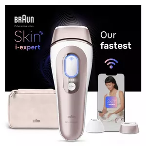 IPL hair removal device BRAUN Skin i-expert PL7147 — AC powered, 10 intensity levels, face & body attachments, 400,000 flashes, rose gold/white