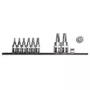 Набор бит-головок Jonnesway S08H23TS9S Torx с отверстием, привод 1/4" и 3/8", T10-T50, 9 предметов