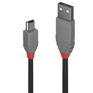 Lindy 36723 USB kabelis 2 m USB 2.0 USB A Mini-USB B Melns, Pelēks