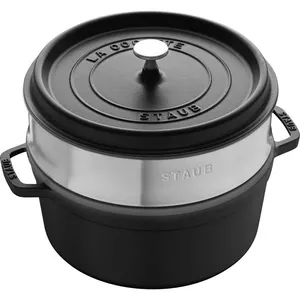 Cast iron cocotte Staub 24 cm round with steam insert, black