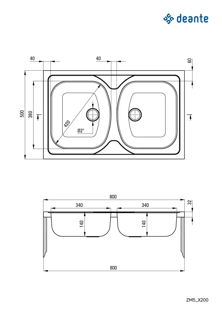 2-bowl stainless steel sink deante ZM5 0200 Photo 2