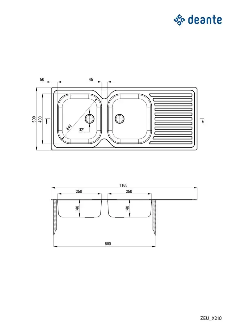 2-чашевая нержавеющая мойка deante ZEU 3210 Photo 2