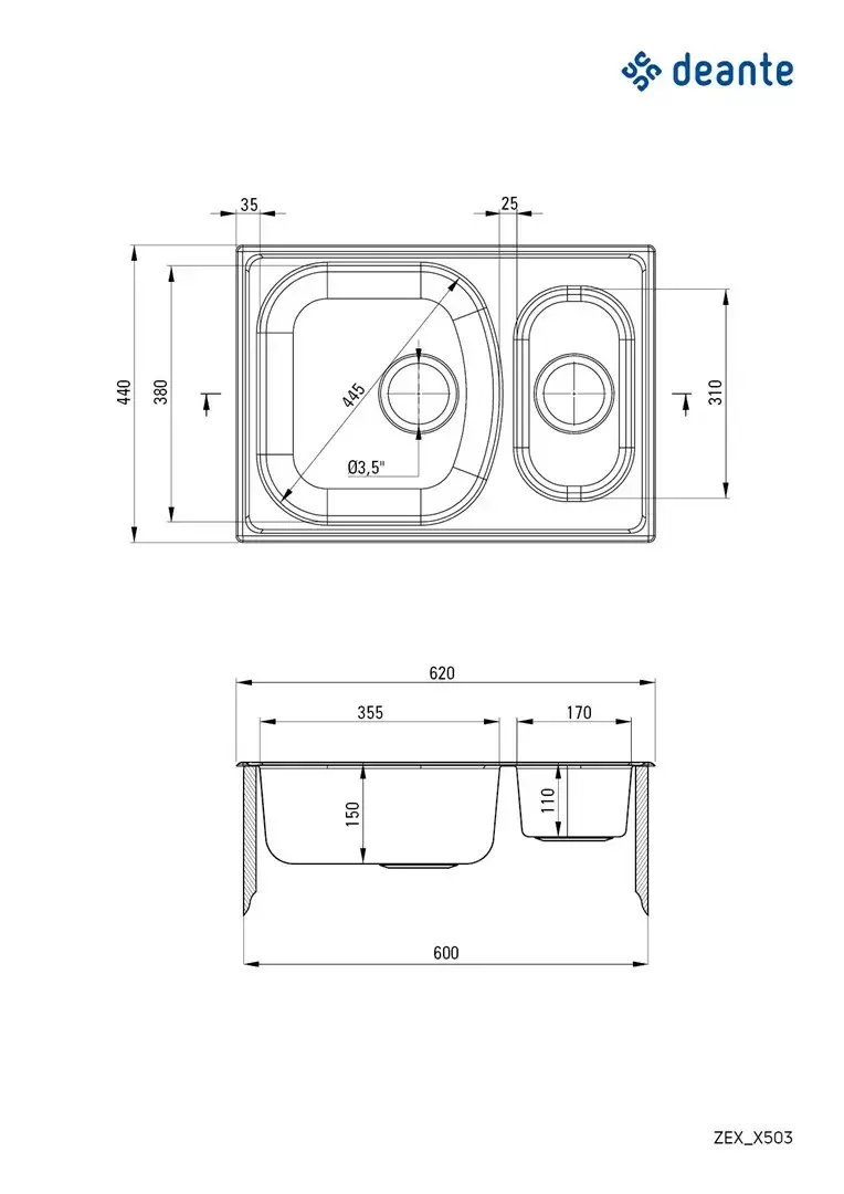 1.5-bowl sink Deante ZEX 0503 stainless steel Photo 2