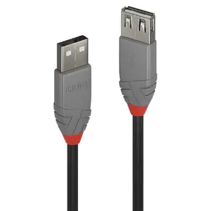 Lindy Anthra Line 0.2m USB 2.0 Type A Extension Cable Male to Female Black and Grey with 480 Mbit/s Data Transfer Rate