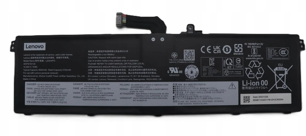 Klēpjdatora akumulators Lenovo 4‑cell 60Wh 15