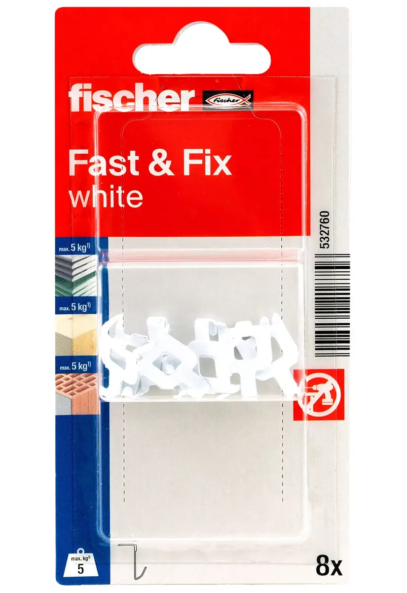 Sienas āķis Fischer Fast & Fix balts 8 komplekts Photo 2