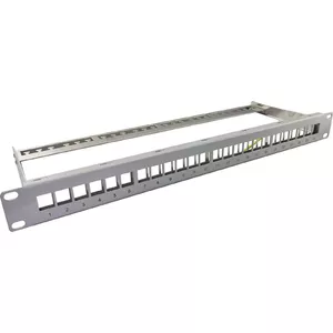 19-inch Keystone Patch Panel 1U 24-Port with Cable Relief Rail, helos 371981, grey
