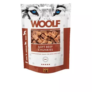 Uzkoda suņiem un kaķiem WOOLF Soft Beef Chunkies, liellopa gaļa, 100 g, treniņu kārums, bez glutēna, maisiņš
